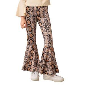 WDIRARA Girl's Leopard Print Bell Leg Bottom Pants - Size: 9 Years